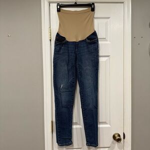 Oh Baby Motherhood Maternity Blue Denim Skinny Jeans Over The Belly Band Small